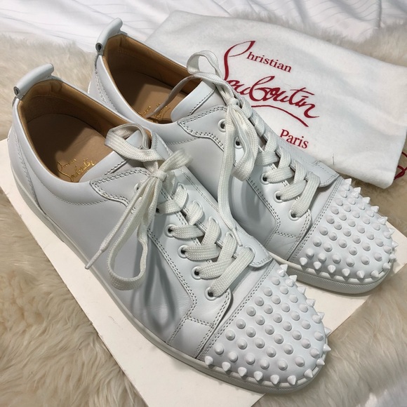 Louboutin Mens White Louis Leather Spiked Sneaker